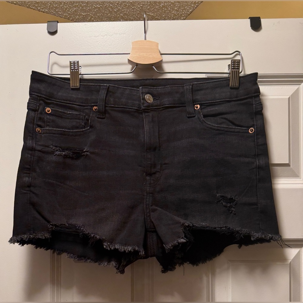 American Eagle Outfitters Black Distressed Jean Shorts Size 10